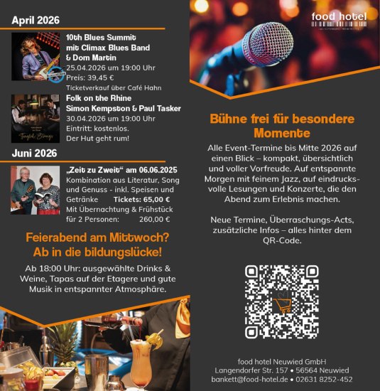 Programmflyer April bis Juni 2026 | &copy; food hotel Neuwied