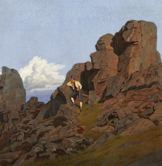 Berglandschaft mit Jäger, Frederik Rohde 1841 | © Sammlung Rau für UNICEF, Köln, VG Bild-Kunst Bonn 2025, Foto Mick Vincenz