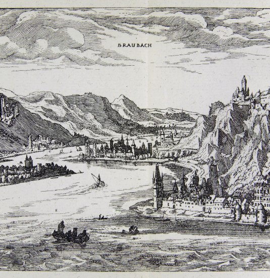 Bau- und Industiedenkmäler | © Wilhelm Scheffer, gen. Dilich, Der Rhein bei Braubach, Kupferstich 1605 Bau- und Industiedenkmäler | © Wilhelm Scheffer, gen. Dilich, Der Rhein bei Braubach, Kupferstich 1605